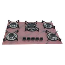 Cooktop 5 bocas Tripla Chama 127 220v Bivolt Marmorizado Rosa - Chamalar