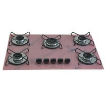 Cooktop 5 bocas Ultra Chama 127 220v Bivolt Marmorizado Rosa - Chamalar