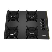 Cooktop a Gás 4 Bocas Preto com Mesa de Vidro e Trempes em Ferro Fundido Bivolt - Realce