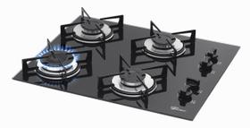 Cooktop a Gás Fischer 4 Bocas com Mesa de Vidro Preto Bivolt