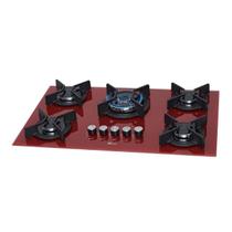 Cooktop a Gás Fischer 5 Bocas Tripla Chama Infinity com Trempe de ferro fundido Mesa Vidro Bivolt Rouge