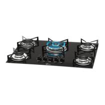 Cooktop a Gás Fischer 5 Bocas Tripla Chama Mesa Vidro Preto