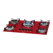 Cooktop a Gás Fischer 5 Bocas Tripla Chama Mesa Vidro Vermelho