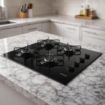 Cooktop a Gás Itatiaia Essencial 4 Bocas Bivolt Mesa Vidro Temperado Preto Acendimento Automático Trempes Resistentes