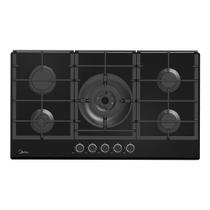 Cooktop a Gás Midea Volcano em Vidro com 05 Bocas Preto - MG90GQVH1B Cooktop a Gás Midea Volcano em Vidro com 05 Bocas Preto - MG90GQVH1B