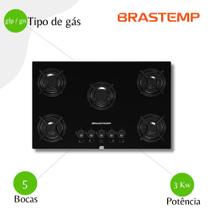 Cooktop de 5 Bocas Brastemp Acendimento Super Automático a Gás Preto Ative Brastemp - BDD75AE