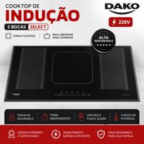 Cooktop de Indução Dako Select 5 Bocas 220V Touch Slider 2 Zonas Flexíveis Preto Cooktop de Indução Dako Select 5 Bocas 220V Touch Slider 2 Zonas Flexíveis Preto