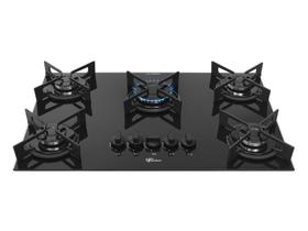 Cooktop Fischer 5 Bocas Fit Line Gás Mesa Vidro Preto - Trempe Iron Cooktop Fischer 5 Bocas Fit Line Gás Mesa Vidro Preto - Trempe Iron