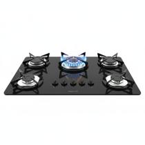 Cooktop Fogatti à Gás Fgt 5b Tc Vidro Preto Flange Inox Preto Bivolt