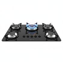 Cooktop Fogatti à Gás FGT 5B TC Vidro Preto Flange Inox Cooktop Fogatti à Gás FGT 5B TC Vidro Preto Flange Inox