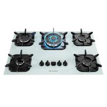 Cooktop Mueller 5 bocas Branco com Queimador Tripla chama e Mesa em Vidro temperado Bivolt