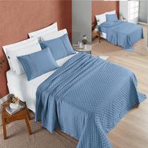 Coordenado Cobre Leito e Lençol Divino King 7 Pçs - Azul - 100% Poliéster