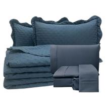 Coordenado Cobre Leito Queen e Lençol Diplomata 7 Peças - Azul - 100% Poliéster Coordenado Cobre Leito Queen e Lençol Diplomata 7 Peças - Azul - 100% Poliéster