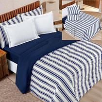 Coordenado Edredom com Lençol Estilo King 5 Peças - Marinho - 100% Algodão