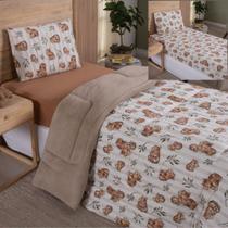 Coordenado Edredom e Lençol em Malha Solteiro Capivara 3 Peças - 100% Algodão