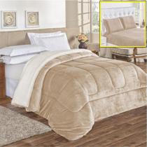 Coordenado Edredom Lã Carneiro e Lençol Queen Top Chick - Cáqui - 100% Poliéster