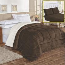 Coordenado Edredom Lã Carneiro e Lençol Solteiro Top Chick - Tabaco - 100% Poliéster