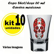 Copinhos Shot Tequila Vidro Caveira Mexicana Kit 10 Unidades