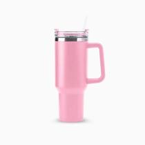 Copo 1200ML com Canudo Parede Dupla Isolamento a Vácuo 20h Gelado Alumínio Rosa