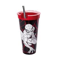 Copo 2 em 1 com canudo e compartimento 540ml Homem Aranha Plasútil Copo 2 em 1 com canudo e compartimento 540ml Homem Aranha Plasútil