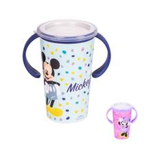 Copo 360º Antivazamento Disney Mickey Minnie Transição 280 ml com Tampa e Alça Plasútil