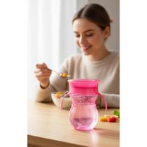 Copo 360º Rosa c/ Alça Antivazamento Bebê 6m+