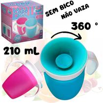 Copo 360º Treinamento AZUL Não Vaza Silicone Com Válvula de Sucção Sem Bico Antivazamento Para Bebes e Crianças 210 mL