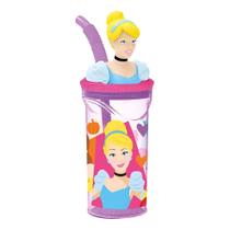 Copo 3D Princesas com Tampa e Canudo 360ml - Copo 3D Princesas com Tampa e Canudo 360ml -