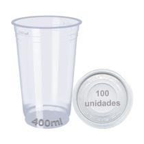 Copo 400ml com tampa descartável liso 100 unid chopp suco