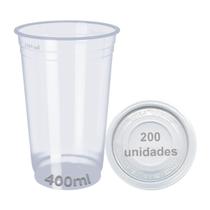 Copo 400Ml Com Tampa Descartável Liso 200 Unid Chopp Suco