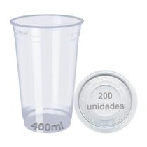 Copo 400Ml Com Tampa Descartável Liso 200 Unid Chopp Suco Copo 400Ml Com Tampa Descartável Liso 200 Unid Chopp Suco