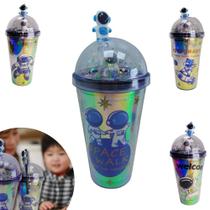 Copo 500ml Canudo Luzes Led Cores Festa Infantil Astronauta - C3b