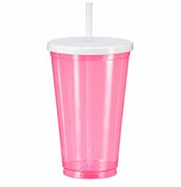 Copo 500ml Com Tampa E Canudo Reutilizável Rosa Transparente Copo 500ml Com Tampa E Canudo Reutilizável Rosa Transparente