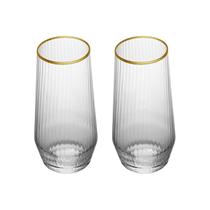 Copo Alto De Vidro Wolff 370ml Borda Dourada Lines 2 Peças Copo Alto De Vidro Wolff 370ml Borda Dourada Lines 2 Peças