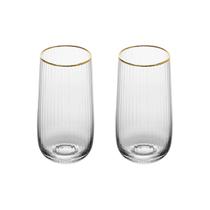 Copo Alto De Vidro Wolff 450 ml Borda Dourada Lines 2 Peças Copo Alto De Vidro Wolff 450 ml Borda Dourada Lines 2 Peças