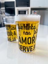 Copo americano de vidro para cerveja - que nunca nos falte amor e cerveja casal - Rosa decor home