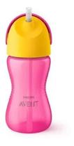 Copo Avent Dinossauro c/Canudo Curvado 300ml Rosa/Amarelo SCF798-02