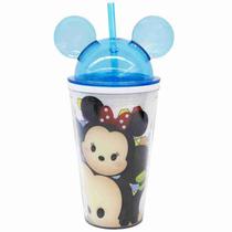 Copo Azul Com Canudo E Orelhas Mickey e Minnie Tsum Tsum 450ml - Disney