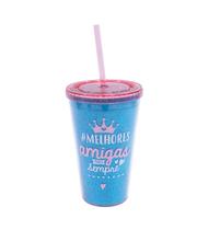 Copo Azul Com Canudo Melhores Amigas 450ml Copo Azul Com Canudo Melhores Amigas 450ml
