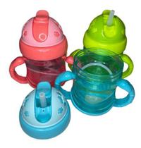 Copo Baby Com Tampa Canudo e Alça De Plástico Garrada de Água 220 Ml Infantil - Plena Mix