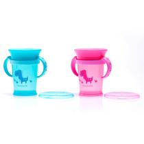 Copo Bebê 360 Mágico Antivazamento Com Alça Azul/Rosa 300ml