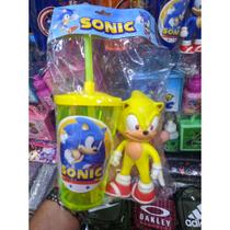 Copo + Boneco Infantil - Diversos Personagens Sonic, Naruto, Hulk, Homem Aranha - LojaRV