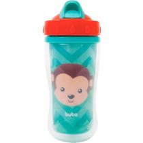 Copo Buba Parede Dupla Com Canudo Silicone Animal Fun Macaco 320ml Tampa Antivazamento