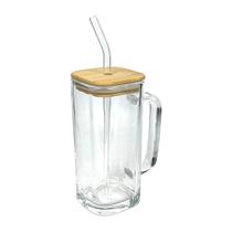 Copo Caneca Accio C/Tampa Bambu E Canudo De Vidro 290ml Copo Caneca Accio C/Tampa Bambu E Canudo De Vidro 290ml