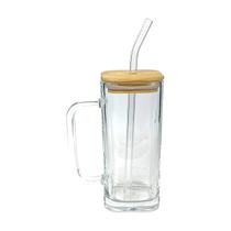 Copo Caneca Accio Com Tampa Bambu E Canudo Em Vidro 290ml Copo Caneca Accio Com Tampa Bambu E Canudo Em Vidro 290ml
