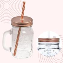 Copo Caneca de Vidro e Tampa Rose Gold 500ml Escrita em Alto Relevo