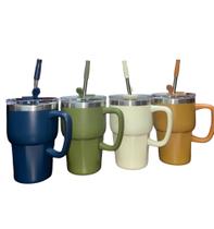 Copo Caneca Térmica Aço Inoxidável Bebida Quente E Fria Com Tampa Canudo 600ml