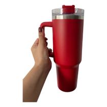 Copo Caneca Térmica Blogueira 1,2ml Inox Com Canudo De Alça Vermelha