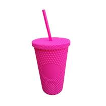 Copo Canudo 500Ml Tampa Parede Diamante Dupla Fosco Plástico Copo Canudo 500Ml Tampa Parede Diamante Dupla Fosco Plástico