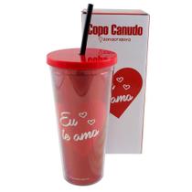 Copo canudo 650ml com efeito metálico eu te amo - Zona criativa